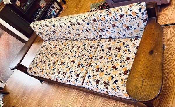 Vintage Handmade Wood and Floral Sofa